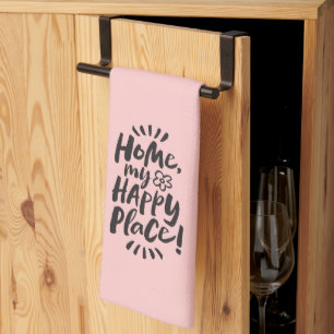 HOME my Happy Place! Paris Chic Black Pink Tea Towel