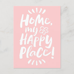 HOME my Happy Place!  Shabby Chic Pink Lettering Holiday Postcard