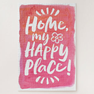 HOME my Happy Place! Shelter in Place - Chic Pink Jigsaw Puzzle