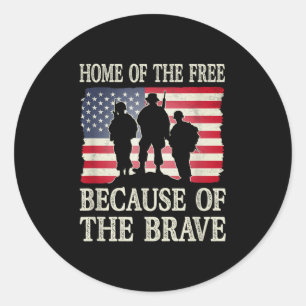 Home Of The Because Of The Brave Veteran Flag Classic Round Sticker
