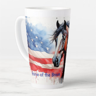 Home of the Brave Flag and Horse Latte Mug
