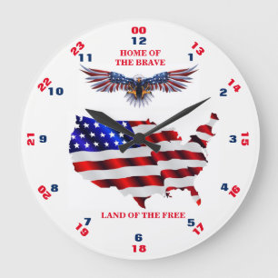 HOME OF THE BRAVE LAND OF THE FREE LARGE CLOCK