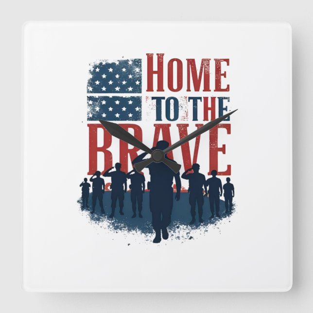 Home of the Brave Salute Tee Square Wall Clock (Front)