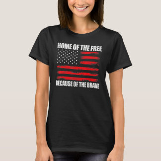Home Of The Free American Flag  Men Boys Veterans  T-Shirt
