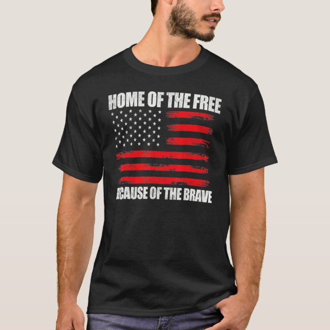 Home Of The Free American Flag  Men Boys Veterans  T-Shirt (Front)