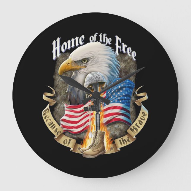 Home Of The Free Because Of Eagle Vetera The Brave Large Clock (Front)