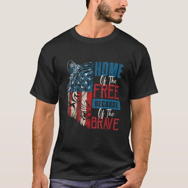 Home Of The Free Because The Brave Face Tiger Amer T-Shirt (Front)