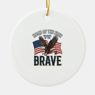 Home of the Free Brave Eagle Patriotic Shirt Desig Ceramic Tree Decoration