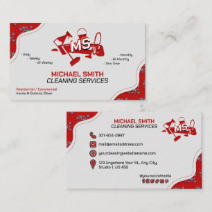 Home & Office Cleaning Services Red Logo Monogram Business Card