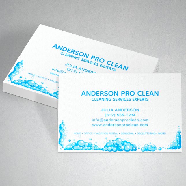 Home & Office Pro Cleaning Service Bubbles Business Card (Creator Uploaded)