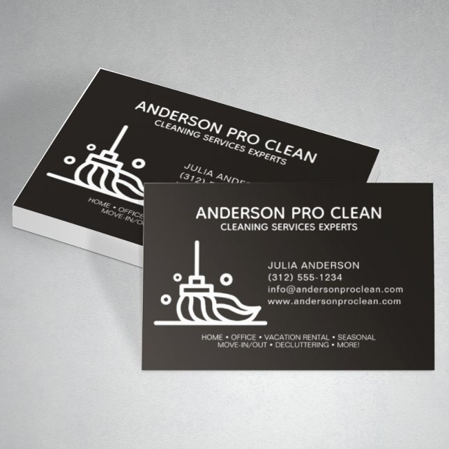 Home & Office Professional Cleaning Service Black Business Card (Creator Uploaded)