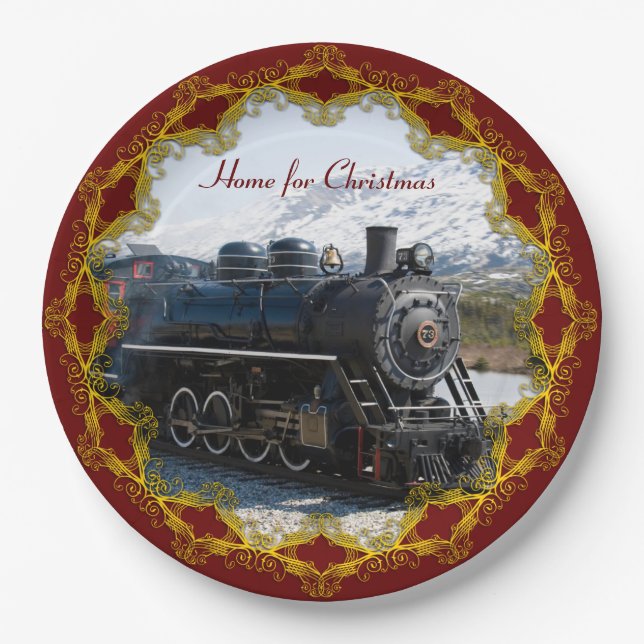 Home on the Train for Christmas Paper Plate (Front)