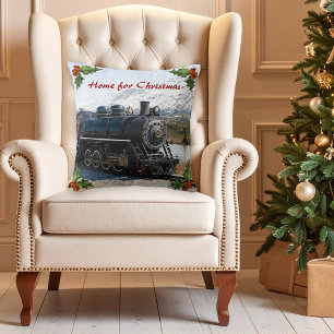 Home on the Train for Christmas Pillow