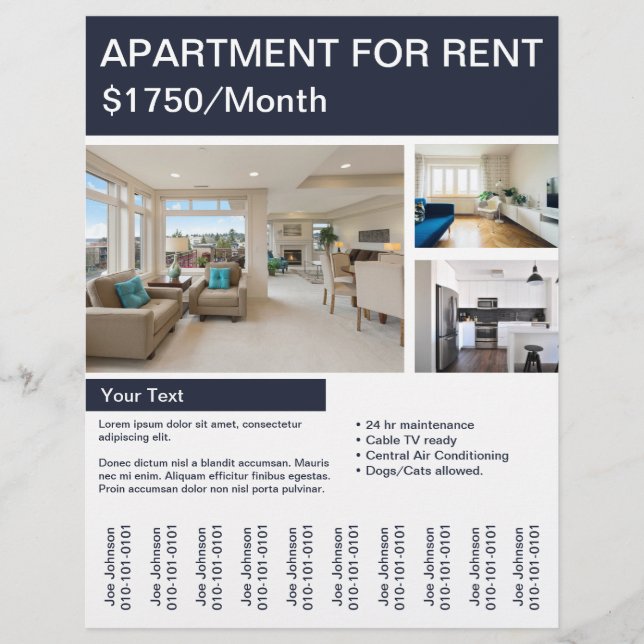 Home or Apartment For Rent Flyer Tear Off Strips (Front)
