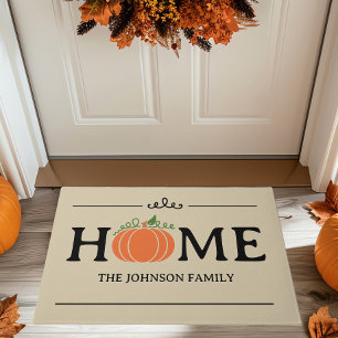 Home Orange Pumpkin Beige Custom Last Name Doormat