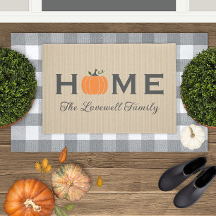 Home Orange Pumpkin Personalised Last Name Fall Doormat