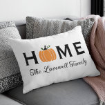 Home Orange Pumpkin Personalised Last Name Fall Lumbar Cushion<br><div class="desc">Welcome guests to your home this fall with an inviting personalised lumbar rectangle throw pillow. The simple and stylish typography design features "Home" wording with elegant custom script text for your family name and an orange harvest pumpkin accent. Includes a black,  white,  orange,  and green colour scheme.</div>