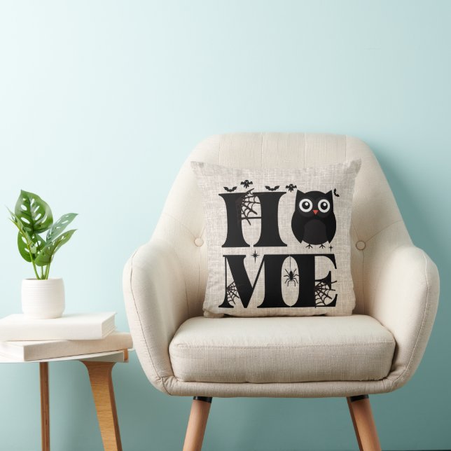 Home Owl Spiderwebs Ghosts Burlap Halloween Cushion (Chair)