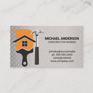 Home Paint Brush   Hammer   Steel Construction  Business Card