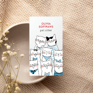 Home Pet Sitting Cute Happy Cat Faces LIGHT BLUE Business Card