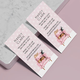 Home Pet Sitting   Dog & Cat Sleeping on Pink Sofa Business Card