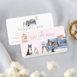 Home Pet Sitting Watercolor Cosy Home Blue Couch Business Card