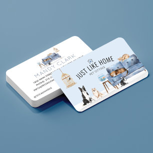 Home Pet Sitting Watercolor Cosy Home Blue Couch Business Card