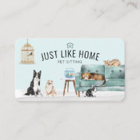 Home Pet Sitting Watercolor Cosy Home Green Couch Business Card