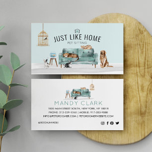 Home Pet Sitting Watercolor Cosy Home Green Couch  Business Card