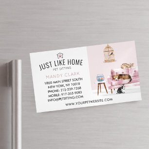 Home Pet Sitting Watercolor Cosy Home Pink Couch Magnetic Business Card