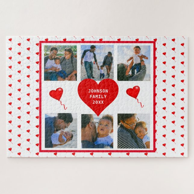 Home Photo Personalised Collage Family Valentine Jigsaw Puzzle (Horizontal)