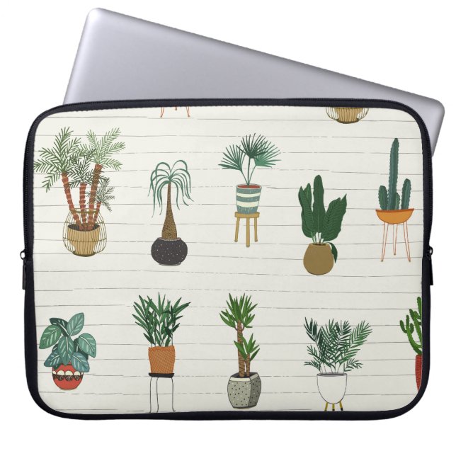 Home Plants: Hand Drawn Seamless Interior Laptop Sleeve (Front)
