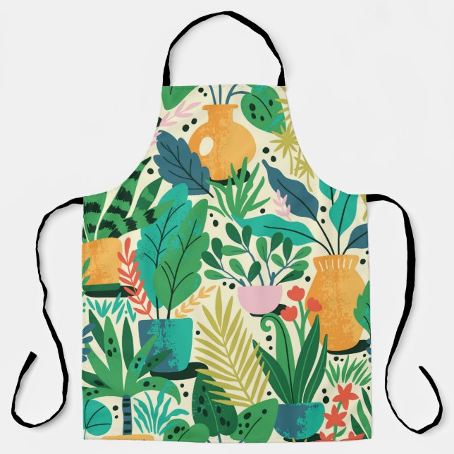 Home plants in ceramic pots seamless pattern. Dome Apron (Front)