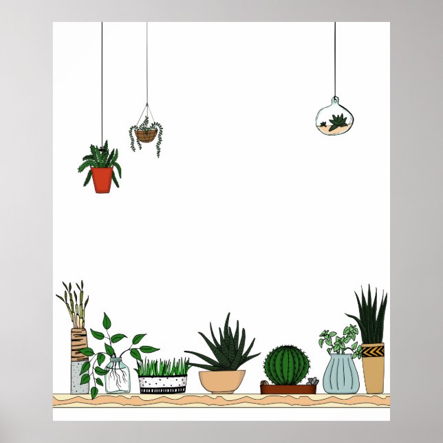 Home Potted Plants Doodle Art Poster (Front)