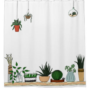 Home Potted Plants Doodle Art Shower Curtain