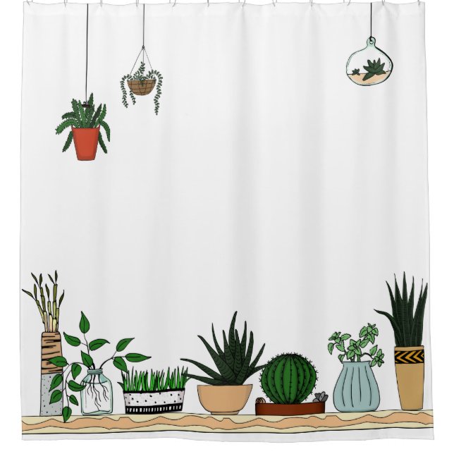 Home Potted Plants Doodle Art Shower Curtain (Front)