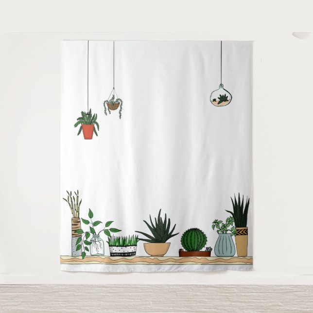 Home Potted Plants Doodle Art Tapestry (Front)