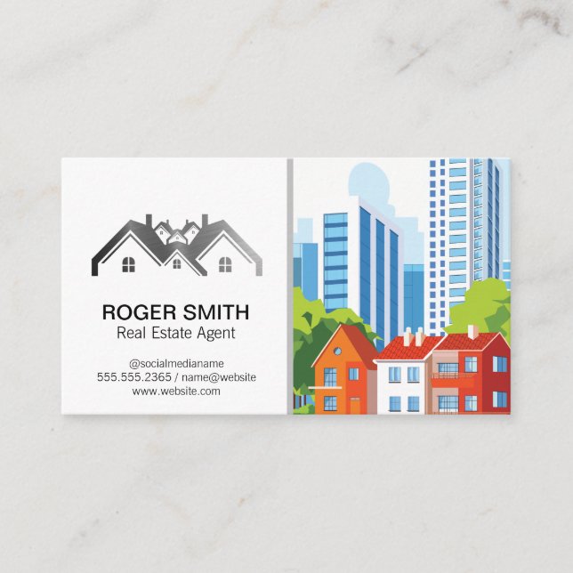 Home Properties Realtor Logo | City Buildings Business Card (Front)