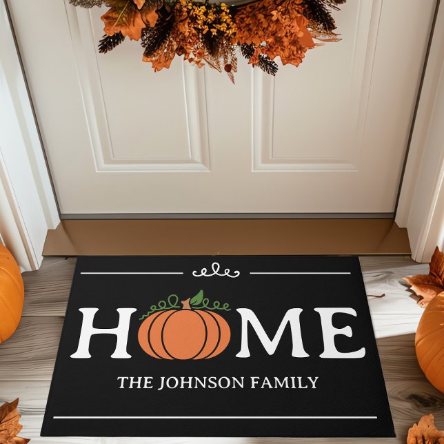 Home Pumpkin Black and White Personalised Fall Doormat (Creator Uploaded)