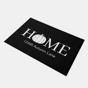 HOME Pumpkin Typography Black and White Doormat