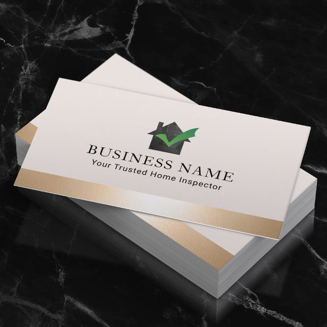 Home Real Estate Inspection Stylish Gold Border Business Card (Creator Uploaded)