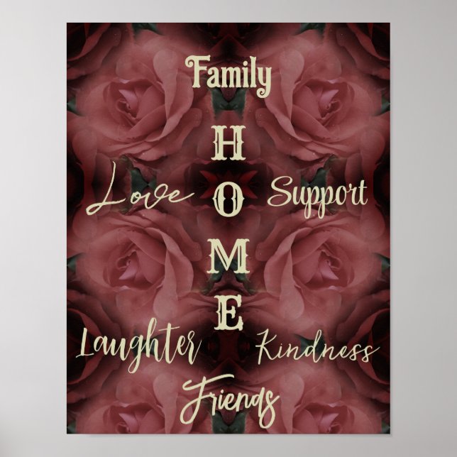 Home Red Rose Abstract Inspirational Words Poster (Front)