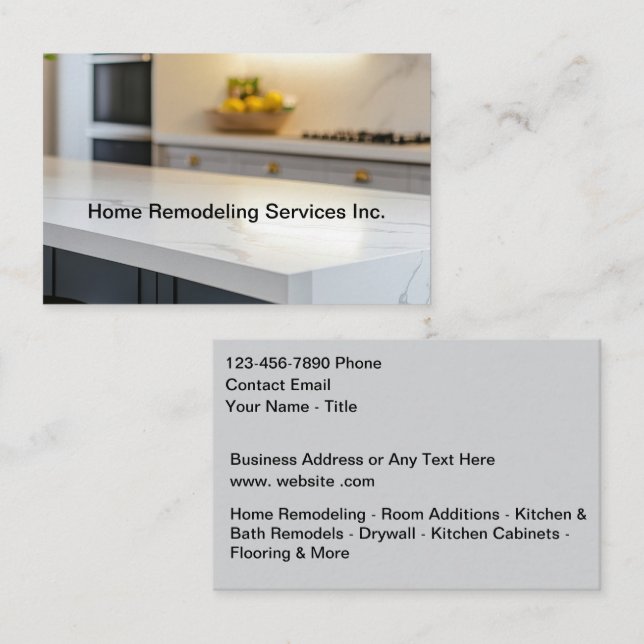 Home Remodeling Services Modern Kitchen Business Card (Front/Back)