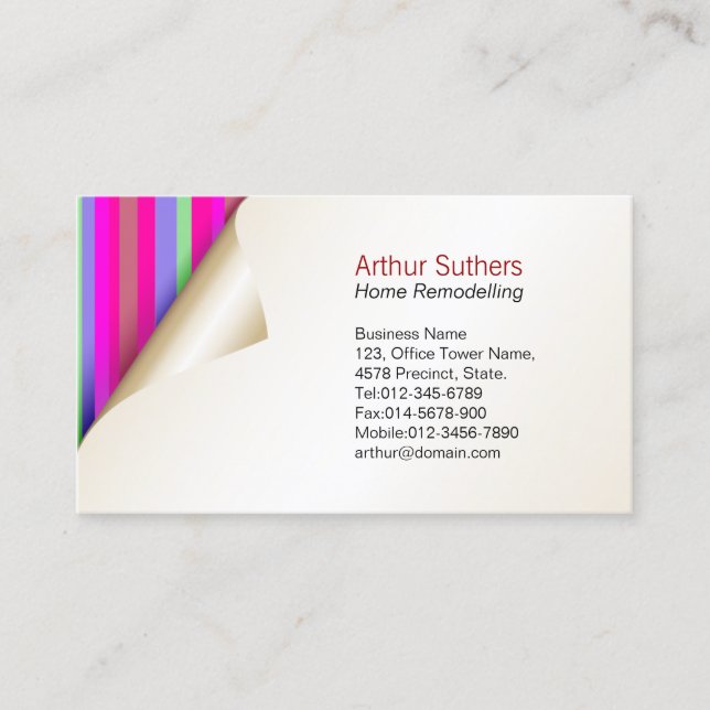 Home Remodelling Business Card Colour Wallpaper (Front)