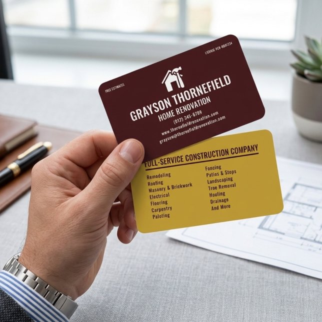 Home Renovation Professional Modern Maroon Business Card (Creator Uploaded)
