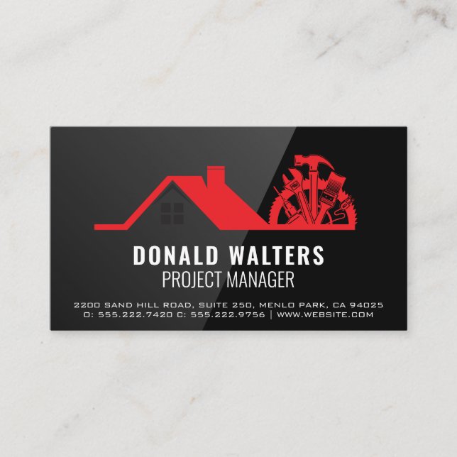 Home Repair Builds | Black Gloss Style Business Card (Front)