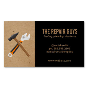Home Repair   Hammer and Wrench   Construction Magnetic Business Card