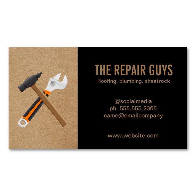 Home Repair | Hammer and Wrench | Construction Magnetic Business Card (Front)