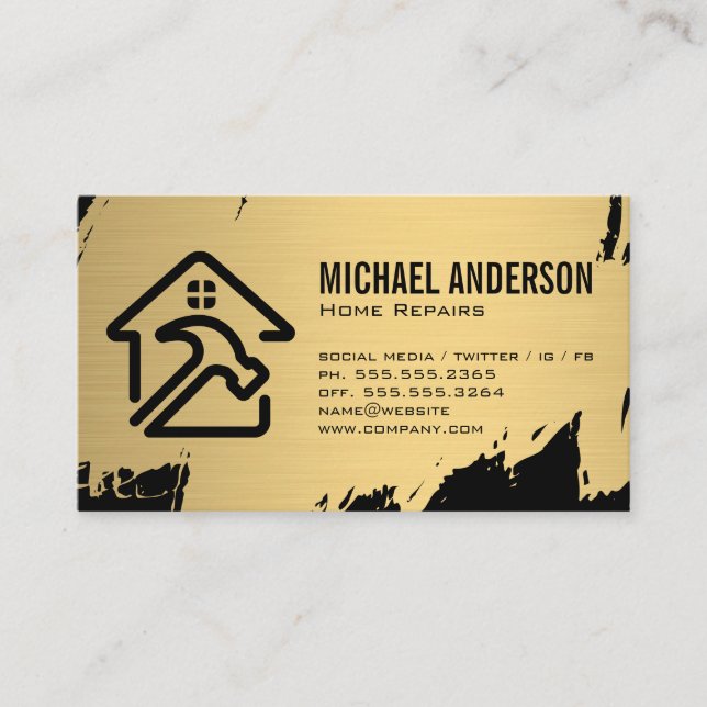 Home Repair Logo | Gold Brushed Business Card (Front)