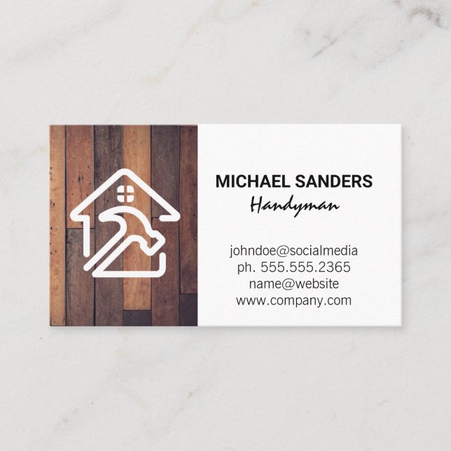 Home Repair Logo | Wood Business Card (Front)